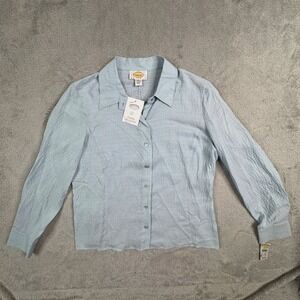 NWT Talbots Petites Light Blue Striped Textured Button Down Shirt Size 8P